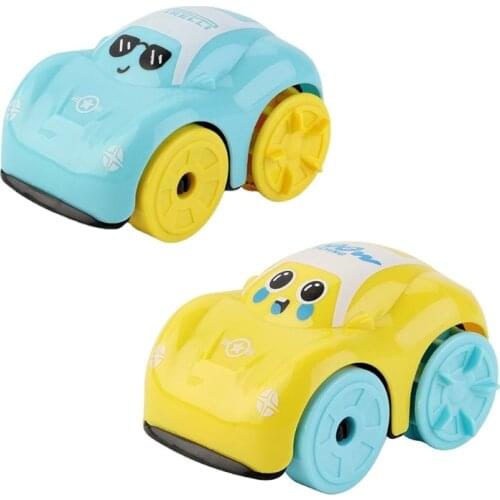 1Pc Interactive Mini Cartoon Sliding Car Toy Friction Car One-press Button Start Pull Back Vehicle Gift for Infant 2 Color toys
