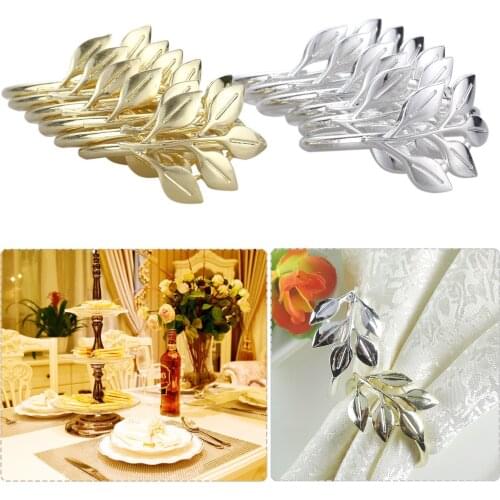 12Pcs Napkin Ring Leaf Serviette Buckle For Dinner Party Birthday Wedding Family Gatherings Table Decor Gold/Silver