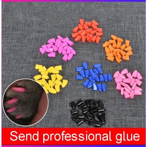 20pcs/set Pet Dog Cat Nail Cover Silicone Soft Cat Nail Caps Paw Claw Protector Prevent Scratching Colorful Beautiful Fingernail