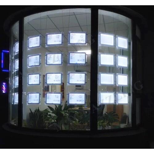 20Units X A4 Magnetic Acrylic Frame LED Illuminated Window Display Kits Single Side Panel For Real Estate Agent