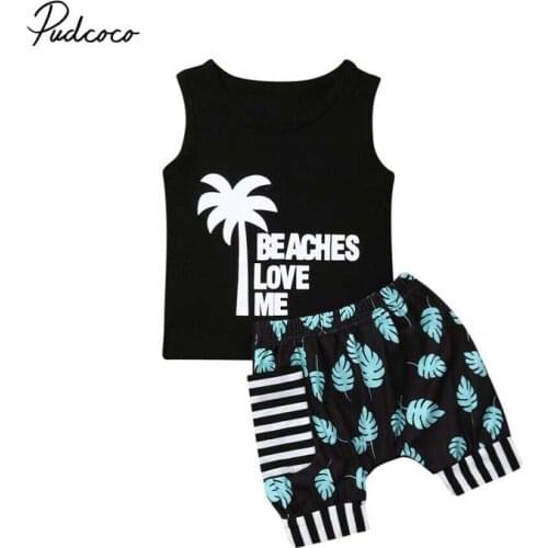 2019 Brand Toddler Baby Girl Boy Coconut Tree Tops T-Shirt Striped Pocket Shorts Casual Outfit Clothes Summer Holiday Beachwear