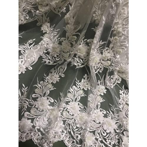 3 yards heavy beaded 3d lace fabric, super delicat beads lace fabric, floral style bridal lace fabric