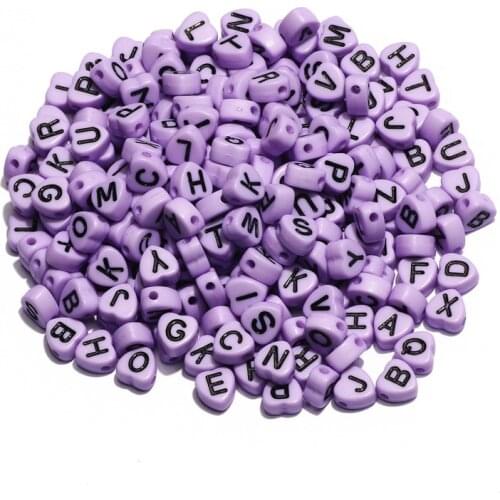 7mm Purple Mixed Letter Acrylic Heart Beads Alphabet Loose Spacer Beads For Jewelry Making Diy Handmade Bracelet