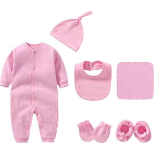 8Pcs Baby Girls Rompers Long Sleeves Cotton Solid Newborn Baby Boys Jumpsuits Outfits Gilrs Clothes Sets