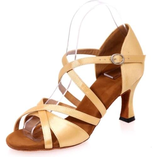 Crossed bands Satin latin dance shoes elegant lady ballroom Sharki belly practice indoor soft sole strappy home dancing sandals