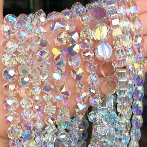 Shiny AB Color Crystal Beads Love Heart Drop Butterfly Round Charms Pendant Glass Spacer Beads for Jewelry Making DIY Bracelet