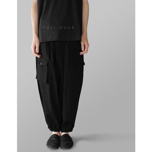 Pocket Harem Pants Black Army Pants Tapered Drop Pants Ankle-length Pants