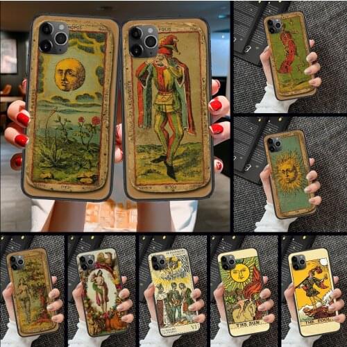 Retro Tarot cards Phone Case Cover Hull For iphone 5 5s se 2 6 6s 7 8 12 mini plus X XS XR 11 PRO MAX black tpu cell cover art