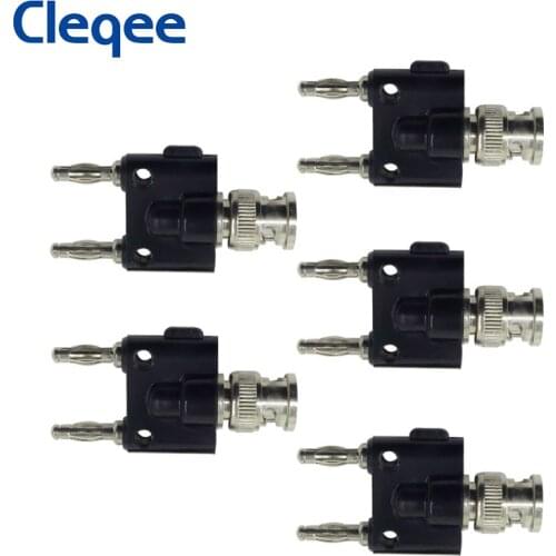 Cleqee P7007 5PCS BNC Male Plug to Dual 4mm Banana Plug Adapter Q9 Pulg Binding Male Connector