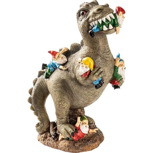 Dinosaurs Eat Dwarfs Statue Garden Ornament Art Resin Craft Landscaping Yard Sculptures Decoration for Home Garden Patio