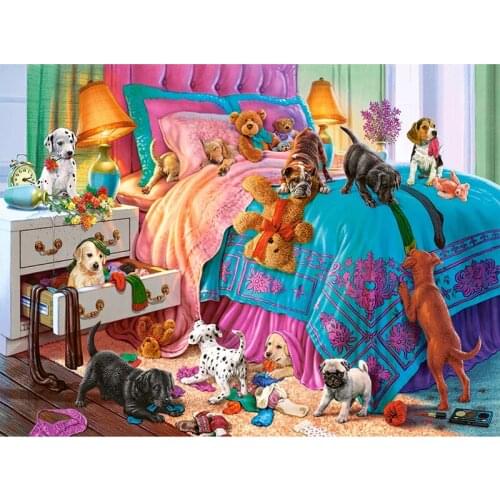 Diy Diamond Painting Full Square Naughty Dog 5D Embroidery Rhinestone Round Kits Animal Cute Pet Wedding DecorationZP-4192