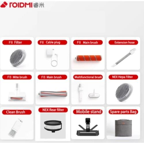 Roidmi F8 NEX Vacuum cleaner Original Hepa Filter Rear filter Charge cable Main Brush Mite brush bracket tube