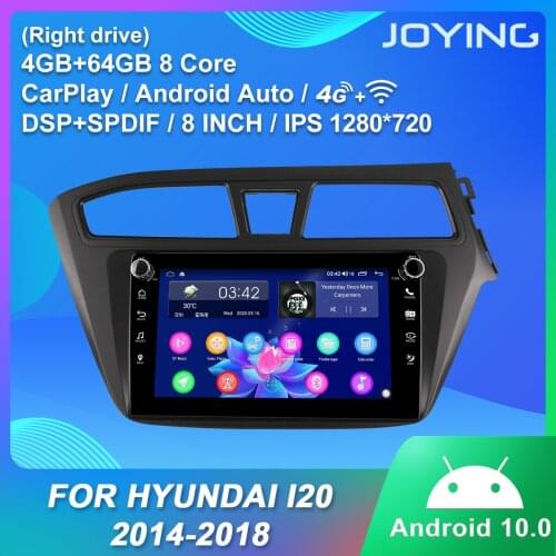 JOYING Android 10.0 head unit GPS Navigation 8" IPS 4GB RAM+64GB ROM autoradio for Hyundai i20 2014-2018( left drive) RDS HD BT