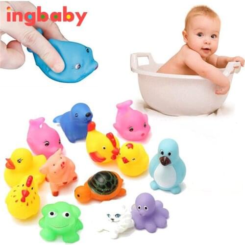13pcs/set Baby Bath Water Playing Toy Children Kneading Water Baby Squeezing Toy Animal Bath Bathing Toy Float Rubber Sound K1D1