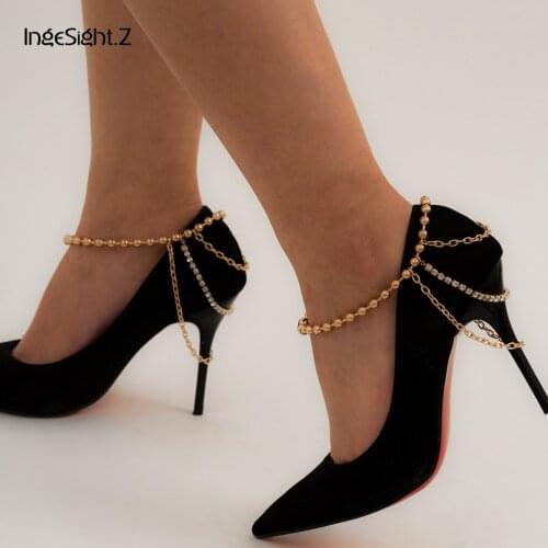 IngeSight.Z Multi Layered Rhinestone Crystal Tassel Bracelets Anklets Gold Color Beaded Anklets On Foot Barefoot Sandals Jewelry
