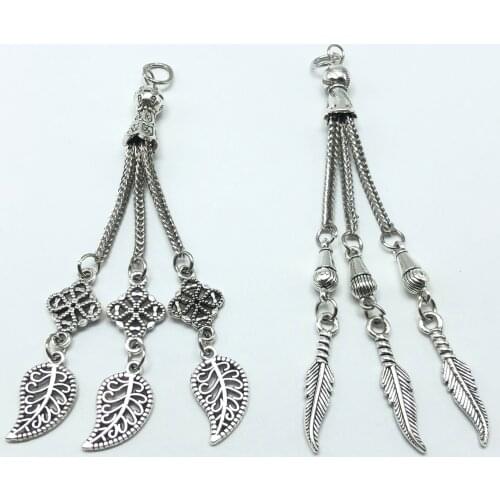 JunKang 3pcs 9-10cm Leaf pendant metal tassel rosary prayer beads accessories for jewelry making DIY handmade bracelet