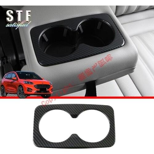 Carbon Fiber Style Interior Rear Cup Drink Holder Cover Trim Bezel Frame Molding Garnish For Ford Kuga Escape 2020 2021