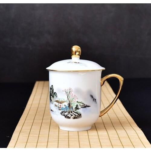 Ceramic mug creative bone china cup with cover office gift water cup