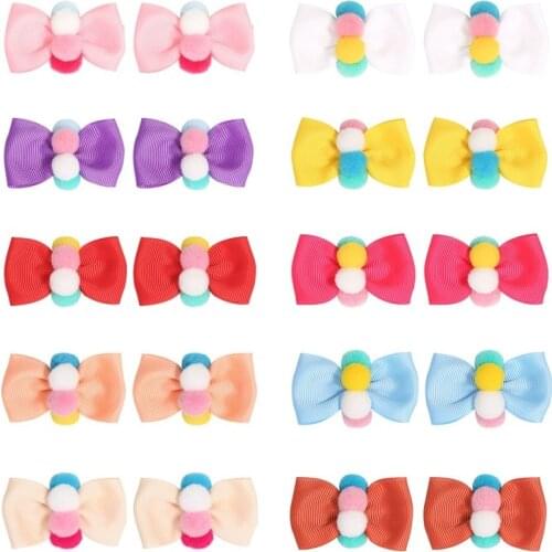 Cute Soft Colorful Hairballs Hairpins Kids Sweet Hair Handmade Mini Fashion Bow Hairpins Kids Baby Girls Hair Accessories
