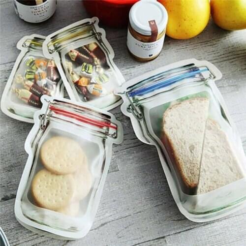 Reusable Mason Jar Bottles Bags Nuts Candy Cookies Bag Self-sealing Kitchen Storage Bag Snacks Zipper Food Fresh-keeping Bag