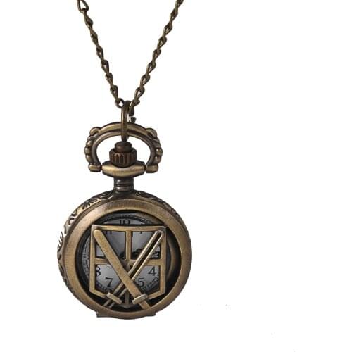 Fashion personality small pocket watch bronze hollow double knife flip quartz pocket watch with necklace