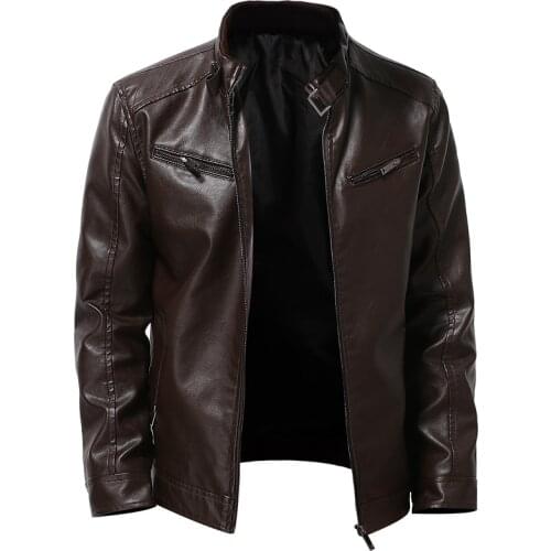 Winter mens leather jacket plus velvet warm stand-up collar PU jacket/thick slim short waterproof motorcycle leather jacket male
