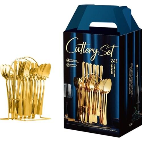 24pcs Tableware Stainless Steel Cutlery Set Kitchen Knives Forks Spoons Set Luxury Dinnerware Set Glod Black Cutlery