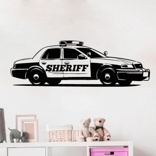 Police Car Wall Sticker Cop Decal Sheriff Garage Stickers Boys Bedroom Wall Decoration Kids Room Decor Funny Childs Toys