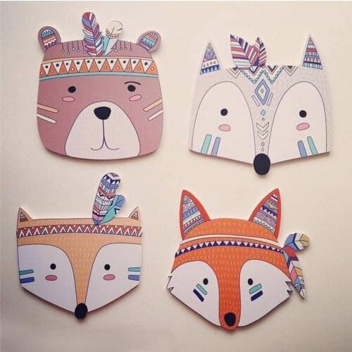 Nordic Style Kids Room Stickers Decorations Wood Plastic Board Cartoon Animal Head Wall Hanging Decorations Gift For Children