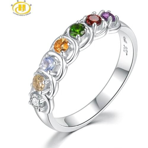 Hutang Natural Multi Gemstone Engagement Rings African Amethyst Garnet 925 Sterling Silver Rings Fine Stone Jewelry for Womens