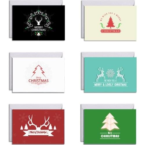 Elk Christmas Tree Greeting Card 6pc Set Holiday Blessing Message Cards Cake Flowers Decoration Postcard 2021 Party Invitations