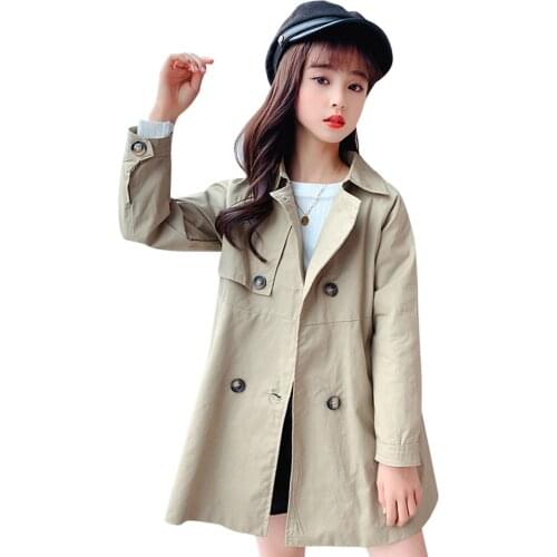 Coat For Girl Solid Color Girls Long Jacket Coats Casual Style Outerwear For Children Spring Autumn Kids Clothing