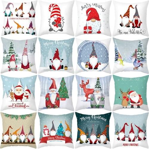 Merry Christmas Cushion Cover 45X45 Cartoon Dwarfs Pillowcase Decorative Throw Pillows Sofa Cushion Santa Pillowcover Home Decor