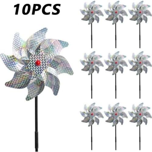 10pcs Silver Anti Bird Laser Windmill Bird Repeller Windmill Pinwheels Reflective Bird Scare Deterrent Driving Windmill