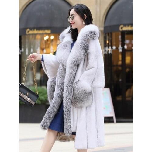 2020 New Womens Real Mink Coat Long Winter Jacket Fox Collar Fashion Luxury Natural Fur Coats and Jackets Women LL1908