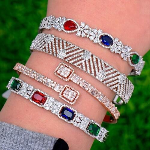 Soramoore Trendy Luxury Stackable Bangle For Women Wedding Full Cubic Zircon Crystal CZ Dubai White Bracelet Party Jewelry 2020