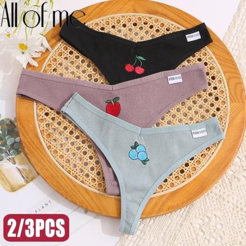 Sexy G-string Panties Cotton Embroidery Thongs Womens Underwear Solid Color Pantys Female Underpants Intimates Lingerie M-XL