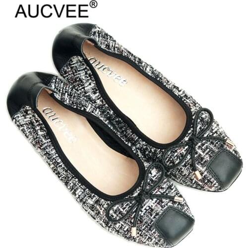 2020 Spring New Ladies Big Size 44 Bow-Knot Flats Plaid Square Toe Women Loafers Fashion Office Casual Shoes Woman Ballet Flats