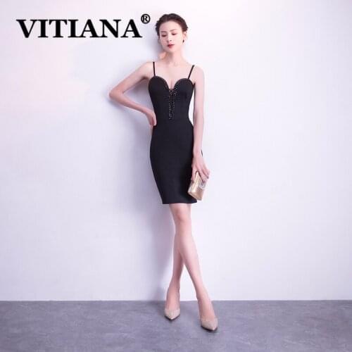 VITIANA Women Noble Sexy Party Dress Female Spaghetti Strap Host Elegant Mini Dresses Femme Strapless Club Wear Banquet Vestidos