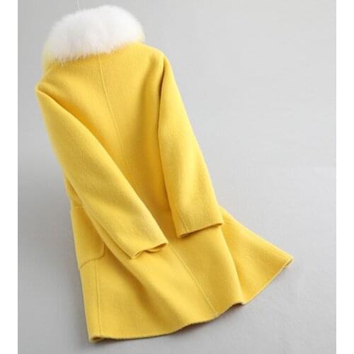 Women Jacket Winter Real Fur Coat Female Natural Rabbit Fur Liner 100% Wool Coat Women Fox Fur Collar Korean Jackets MY s