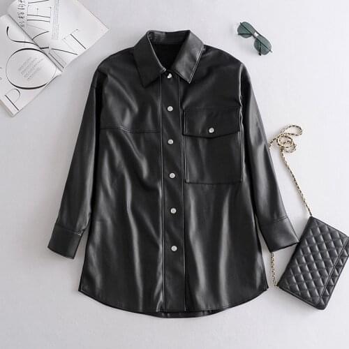 Winter Temperament Business Blouses Women Fashion PU Leather jacket Women Elegant Long Sleeve Tops loose jacket Female Ladies
