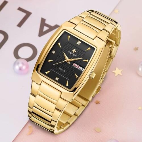 WWOOR 2021 Women Bracelet Watches Top Brand Luxury Gold Black Ladies Dress Wristwatches Square Waterproof Clock Relogio Feminino