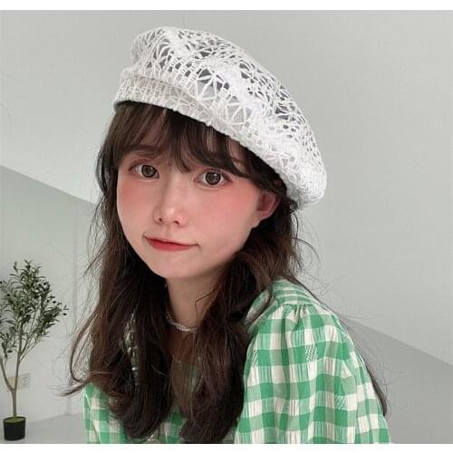 New Summer Women Casual Beret Hats Fashion Breathable Lace Flower Lady Beret Hat Cotton Adjustable Gorras Elegant Beanie Cap