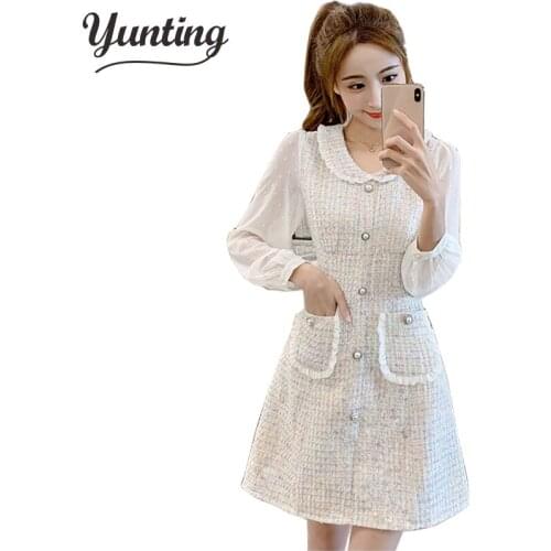 New arrival Runway Autumn Tweed Women Vintage Wool Chic Dress Elegant Long Sleeve Woolen office party ladies Dresses vestidos