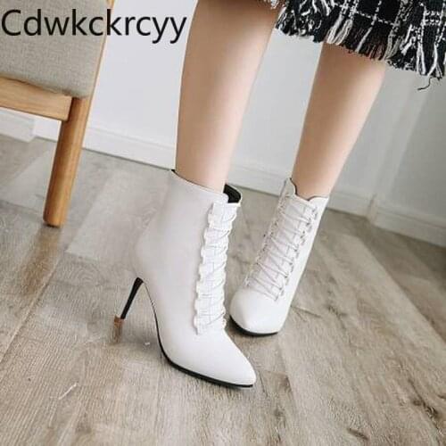 Winter The New fashion Pointed Fine heel Martin boots white Sexy Plus cashmere Keep warm High heel Women boots plush size 34-48