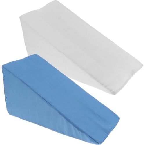 2 Pcs High Density Foam Wedge Pillow Foot Leg Support Elevation Cushion Anti Bedsore Pad with Washable Cover Blue & White