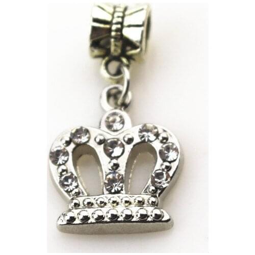 20pcs/lot crystal crown charms hanging charm big hole pendant beads charm fit pando bracelet diy jewelry dangle charms