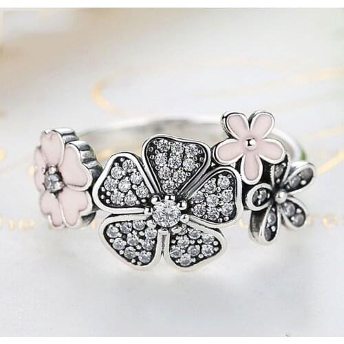 2021 Trendy Enamel Flower Small Crystal Engagement Ring For Women Gilrs Rings Jewelry Hand Accessories