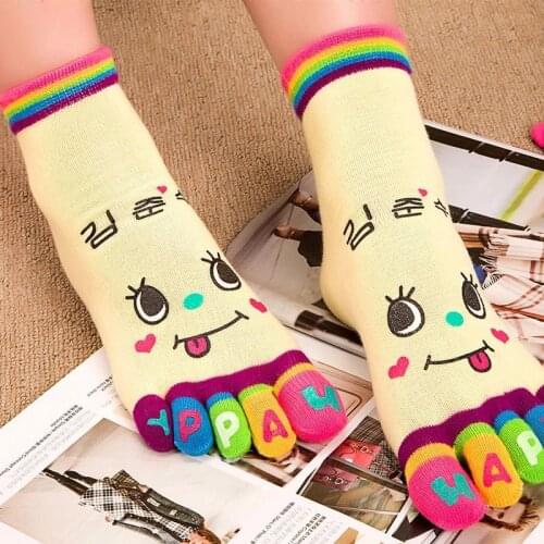 5 Pairs/Set Women Sock Five fingers New Cartoon Casual Warmer Middle Tube Winter Socks Van Ankle Hosiery Top Funny Streetwear