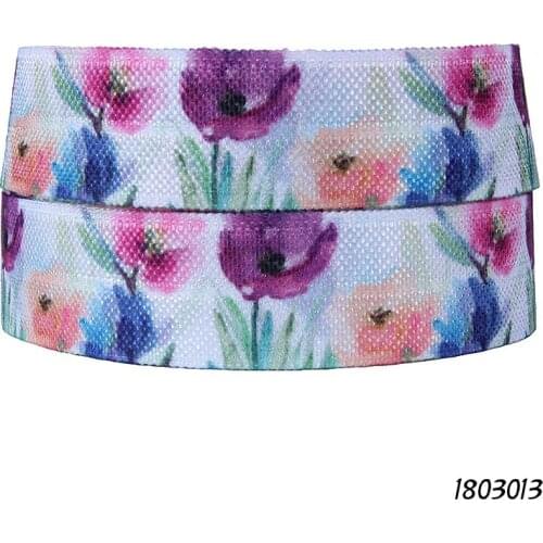 50 yards/lot) New style watercolor style ombre flower printed fold over elastic foe foe headbands